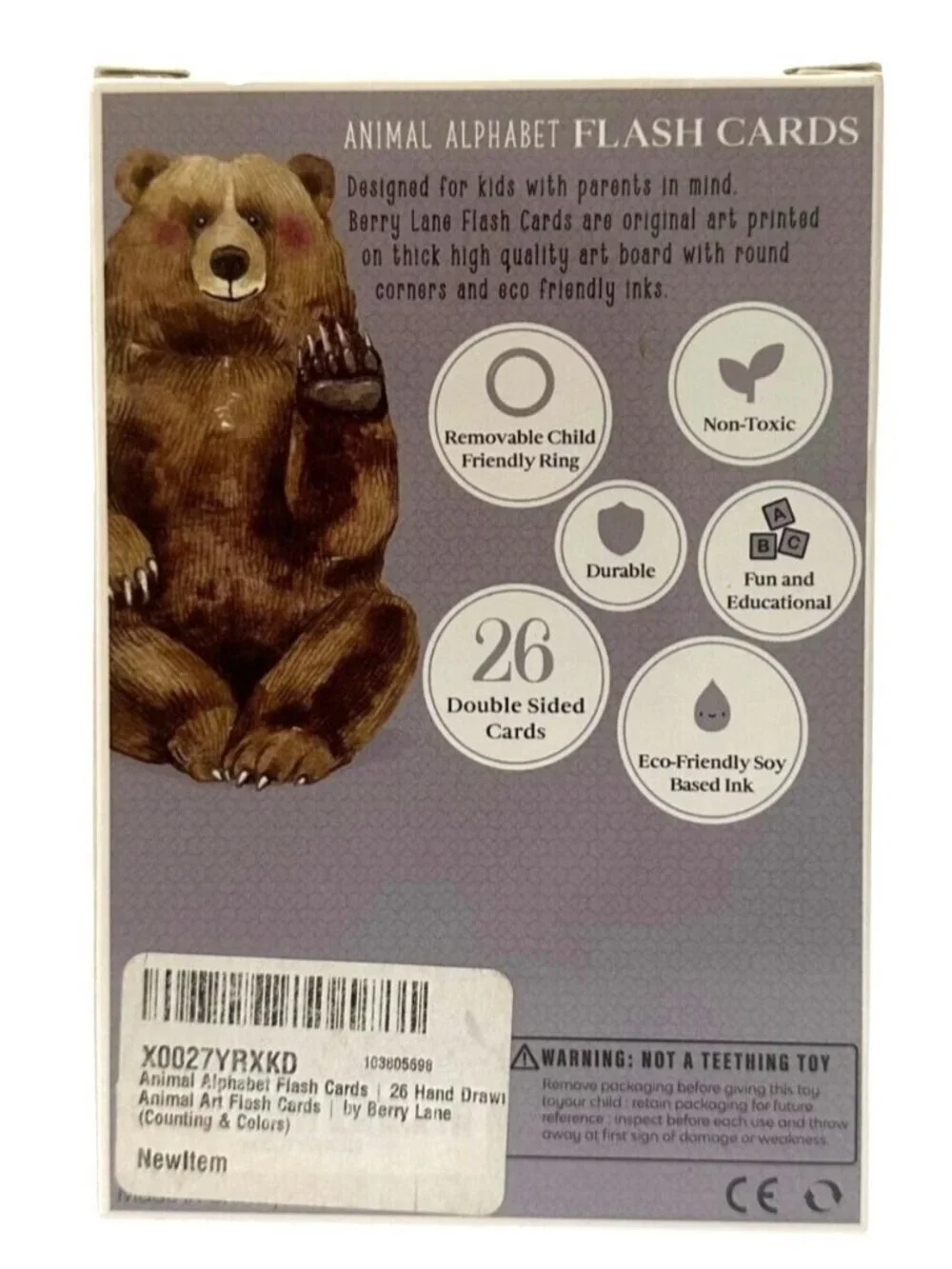 Animal Alphabet Flash Cards Berry Lane 26 Double Sided Illustrated Non-Toxic New